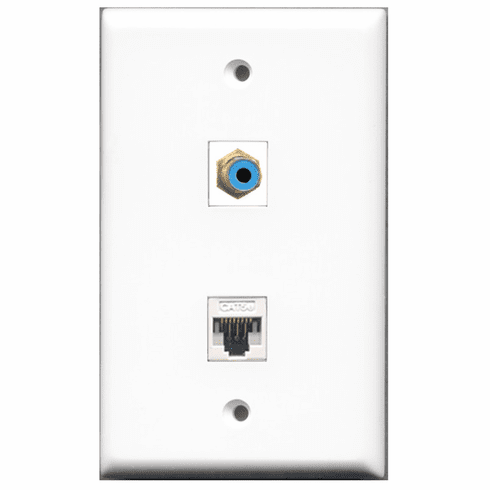 RiteAV - 1 Port RCA Blue - 1 Port Cat5e Ethernet White  Wall Plate White