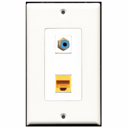 RiteAV - 1 Port RCA Blue - 1 Port Cat5e Ethernet Yellow  Wall Plate Decora White