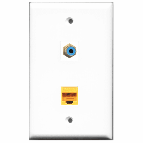 RiteAV - 1 Port RCA Blue - 1 Port Cat5e Ethernet Yellow  Wall Plate White
