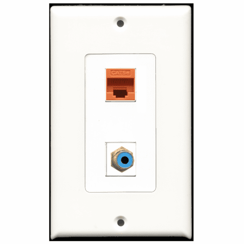 RiteAV - 1 Port RCA Blue 1 Port Cat5e Orange  Wall Plate Decora White