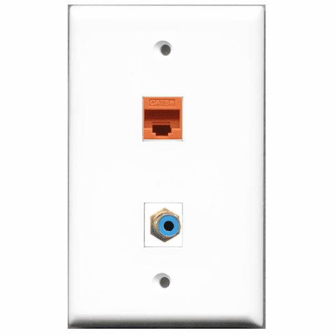 RiteAV - 1 Port RCA Blue 1 Port Cat5e Orange  Wall Plate White