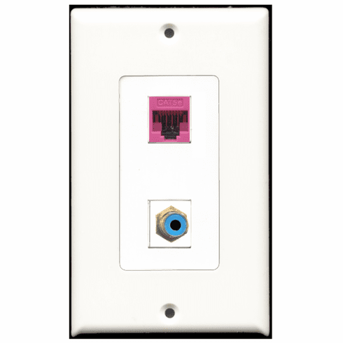 RiteAV - 1 Port RCA Blue 1 Port Cat5e Pink  Wall Plate Decora White