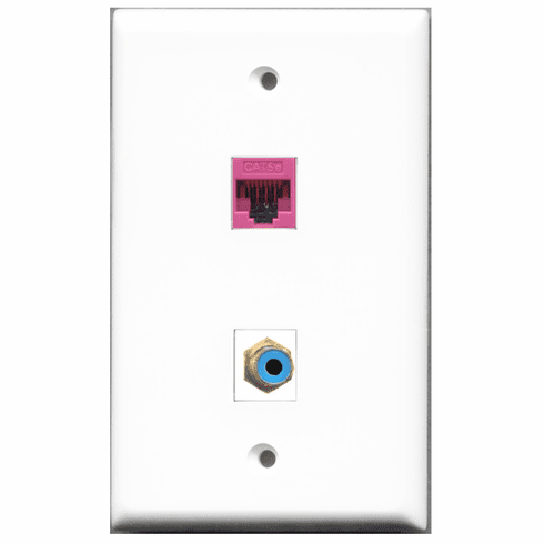 RiteAV - 1 Port RCA Blue 1 Port Cat5e Pink  Wall Plate White