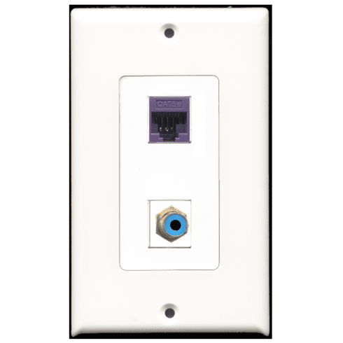 RiteAV - 1 Port RCA Blue 1 Port Cat5e Purple  Wall Plate Decora White