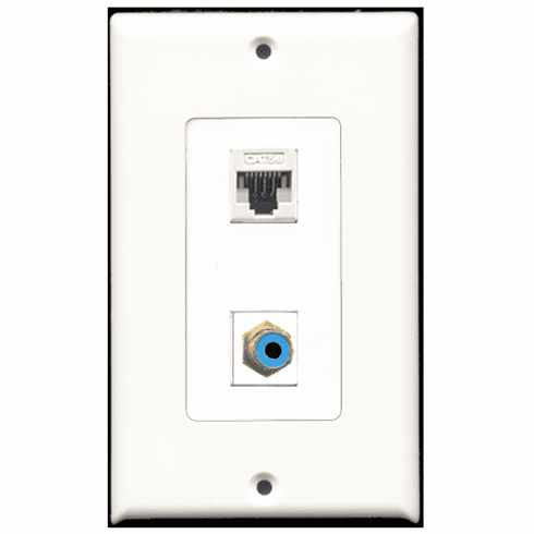 RiteAV - 1 Port RCA Blue 1 Port Cat5e White  Wall Plate Decora White