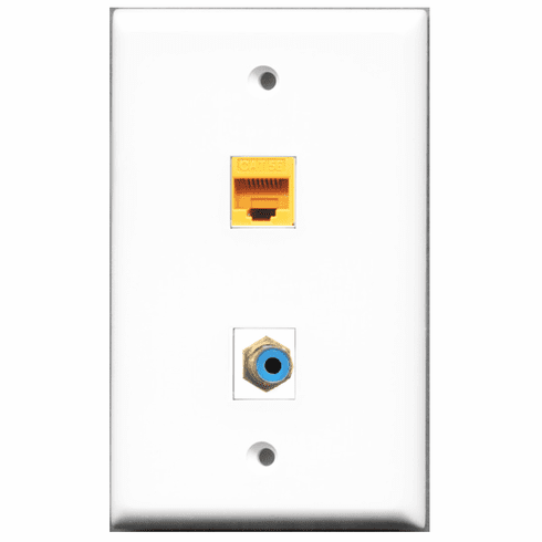 RiteAV - 1 Port RCA Blue 1 Port Cat5e Yellow  Wall Plate White