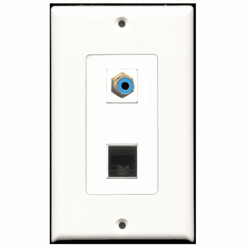 RiteAV - 1 Port RCA Blue 1 Port Cat6 Black  Wall Plate Decora White