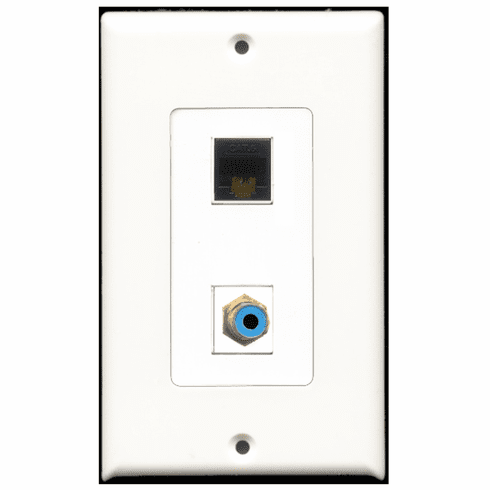 RiteAV - 1 Port RCA Blue 1 Port Cat6 Black  Wall Plate Decora White