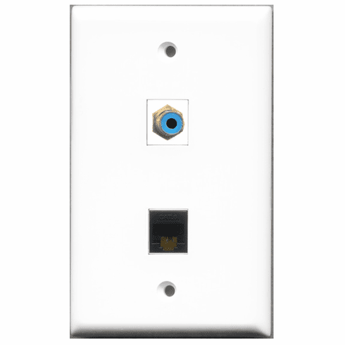 RiteAV - 1 Port RCA Blue 1 Port Cat6 Black  Wall Plate White