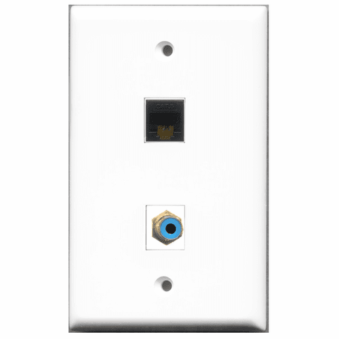 RiteAV - 1 Port RCA Blue 1 Port Cat6 Black  Wall Plate White