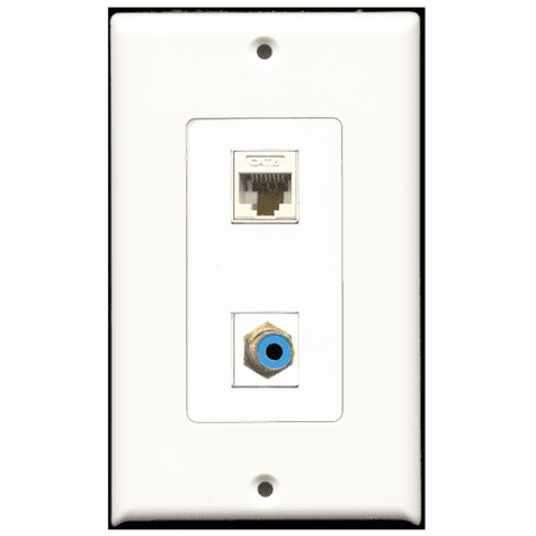 RiteAV - 1 Port RCA Blue 1 Port Cat6 White  Wall Plate Decora White