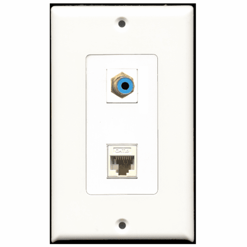 RiteAV - 1 Port RCA Blue 1 Port Cat6 White  Wall Plate Decora White