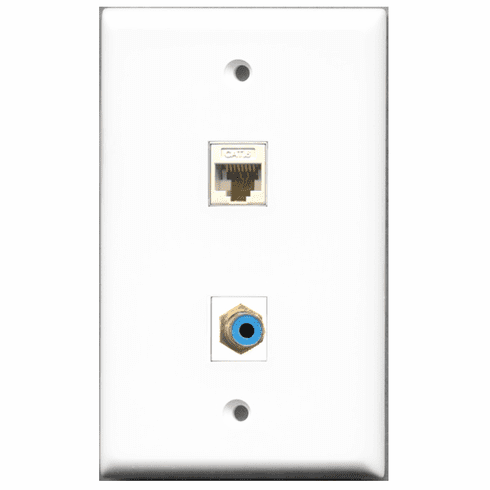 RiteAV - 1 Port RCA Blue 1 Port Cat6 White  Wall Plate White