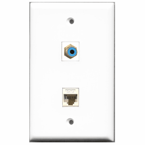 RiteAV - 1 Port RCA Blue 1 Port Cat6 White  Wall Plate White