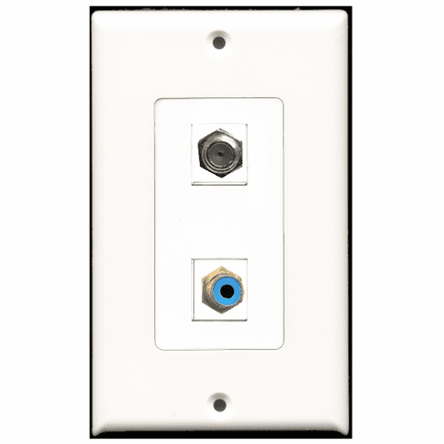 RiteAV - 1 Port RCA Blue 1 Port Coax  Wall Plate Decora White