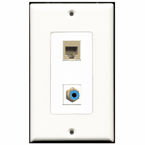 RiteAV - 1 Port RCA Blue 1 Port Phone RJ11 RJ12 Beige  Wall Plate Decora White