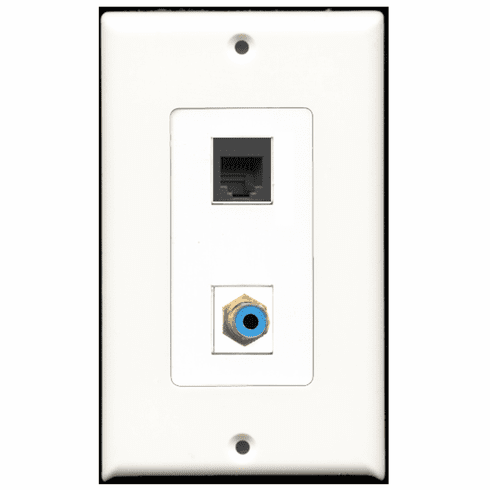 RiteAV - 1 Port RCA Blue 1 Port Phone RJ11 RJ12 Black  Wall Plate Decora White