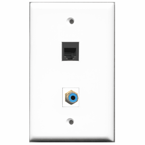 RiteAV - 1 Port RCA Blue 1 Port Phone RJ11 RJ12 Black  Wall Plate White