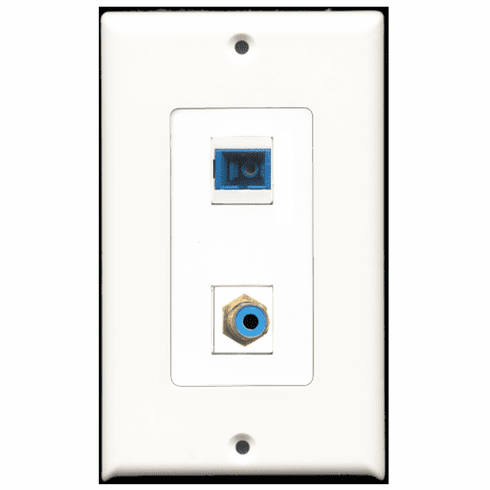 RiteAV - 1 Port RCA Blue 1 Port SC Fiber Singlemode Simplex  Wall Plate Decora White