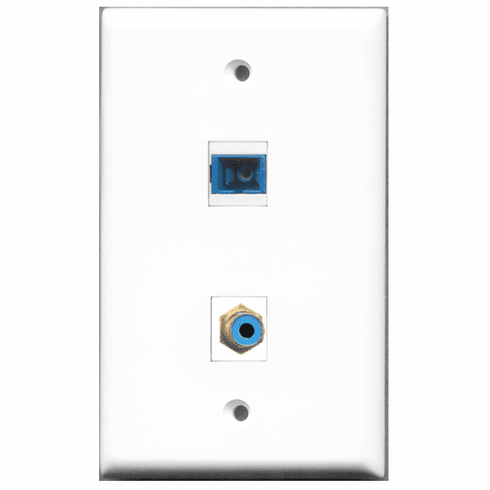 RiteAV - 1 Port RCA Blue 1 Port SC Fiber Singlemode Simplex  Wall Plate White