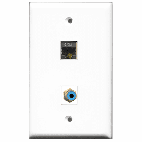 RiteAV - 1 Port RCA Blue 1 Port Shielded Cat6  Wall Plate White