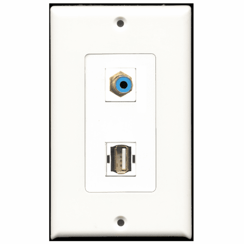 RiteAV - 1 Port RCA Blue 1 Port USB A-A Decora Type Wall Plate