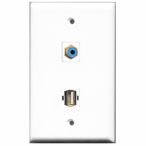 RiteAV - 1 Port RCA Blue 1 Port USB A-A  Wall Plate