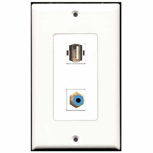 RiteAV - 1 Port RCA Blue 1 Port USB A-A  Wall Plate Decora White