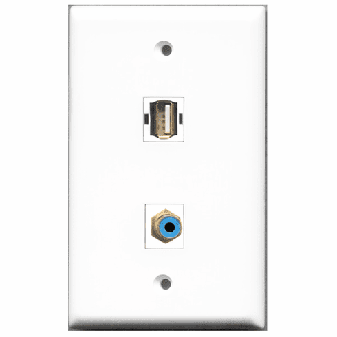 RiteAV - 1 Port RCA Blue 1 Port USB A-A  Wall Plate White