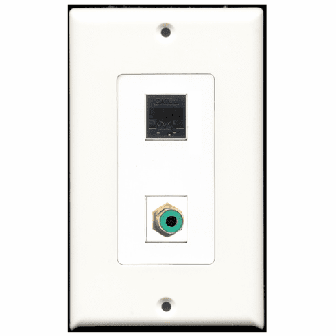 RiteAV - 1 Port RCA Green 1 Port Cat5e Black  Wall Plate Decora White