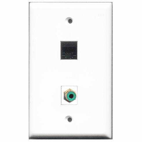 RiteAV - 1 Port RCA Green 1 Port Cat5e Black  Wall Plate White