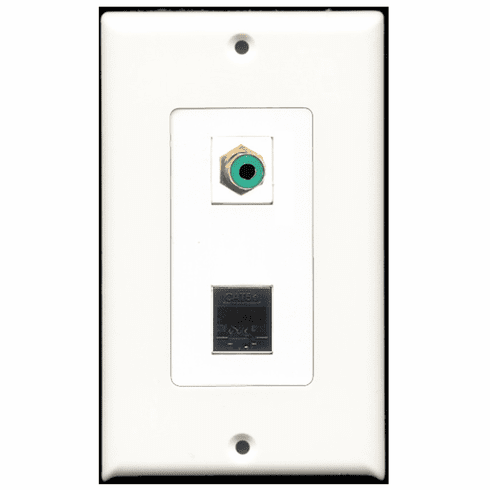 RiteAV - 1 Port RCA Green - 1 Port Cat5e Ethernet Black  Wall Plate Decora White