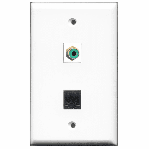 RiteAV - 1 Port RCA Green - 1 Port Cat5e Ethernet Black  Wall Plate White
