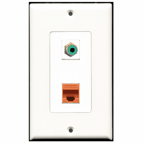 RiteAV - 1 Port RCA Green - 1 Port Cat5e Ethernet Orange  Wall Plate Decora White