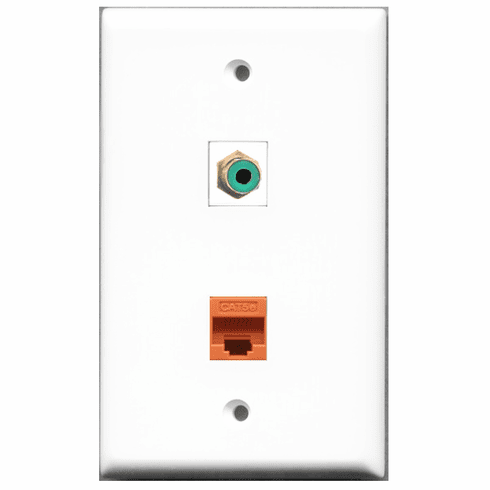 RiteAV - 1 Port RCA Green - 1 Port Cat5e Ethernet Orange  Wall Plate White