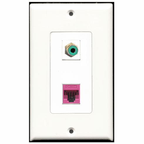RiteAV - 1 Port RCA Green - 1 Port Cat5e Ethernet Pink  Wall Plate Decora White