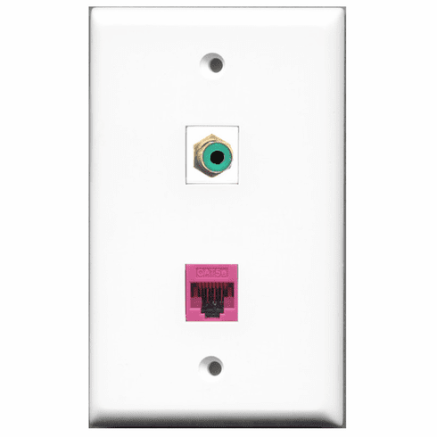 RiteAV - 1 Port RCA Green - 1 Port Cat5e Ethernet Pink  Wall Plate White