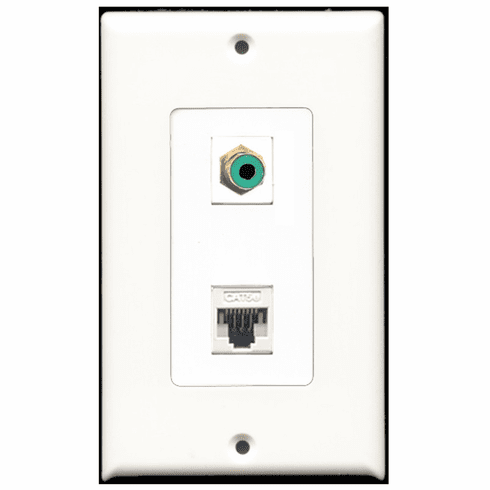 RiteAV - 1 Port RCA Green - 1 Port Cat5e Ethernet White  Wall Plate Decora White