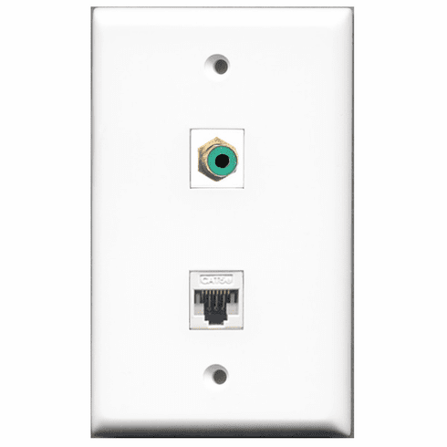 RiteAV - 1 Port RCA Green - 1 Port Cat5e Ethernet White  Wall Plate White