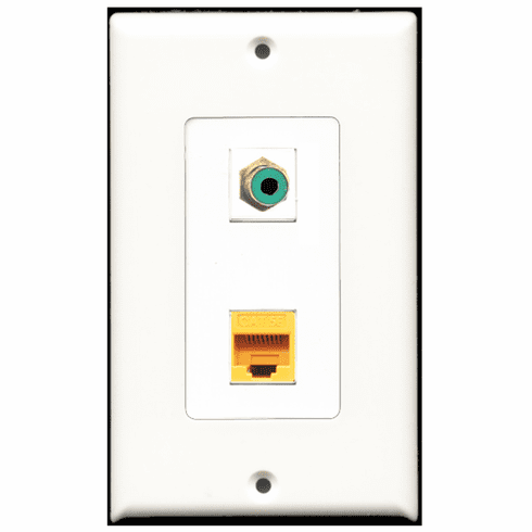 RiteAV - 1 Port RCA Green - 1 Port Cat5e Ethernet Yellow  Wall Plate Decora White