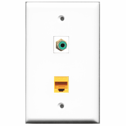 RiteAV - 1 Port RCA Green - 1 Port Cat5e Ethernet Yellow  Wall Plate White