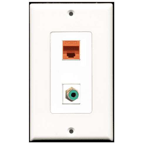 RiteAV - 1 Port RCA Green 1 Port Cat5e Orange  Wall Plate Decora White