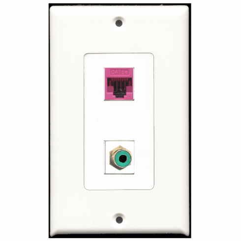 RiteAV - 1 Port RCA Green 1 Port Cat5e Pink  Wall Plate Decora White