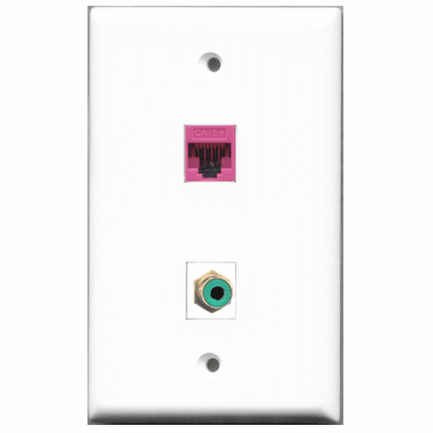RiteAV - 1 Port RCA Green 1 Port Cat5e Pink  Wall Plate White