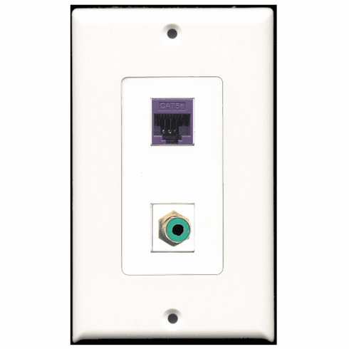 RiteAV - 1 Port RCA Green 1 Port Cat5e Purple  Wall Plate Decora White