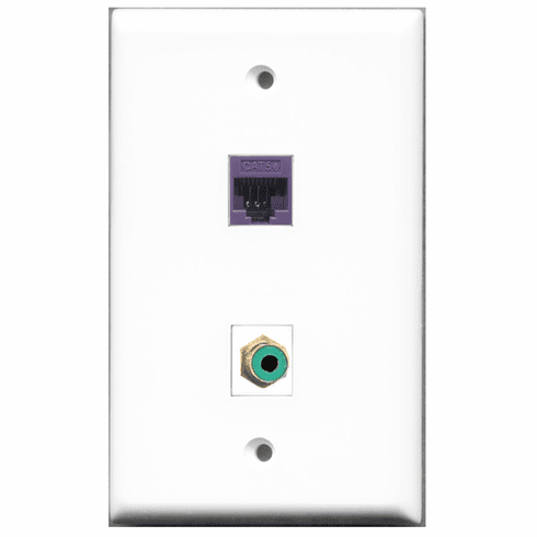 RiteAV - 1 Port RCA Green 1 Port Cat5e Purple  Wall Plate White