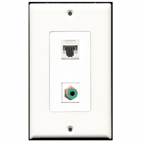 RiteAV - 1 Port RCA Green 1 Port Cat5e White  Wall Plate Decora White