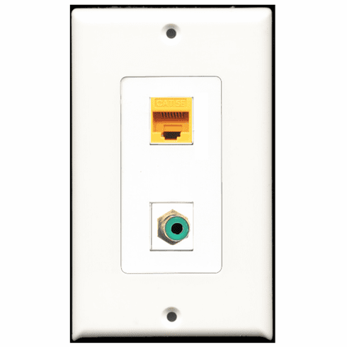 RiteAV - 1 Port RCA Green 1 Port Cat5e Yellow  Wall Plate Decora White
