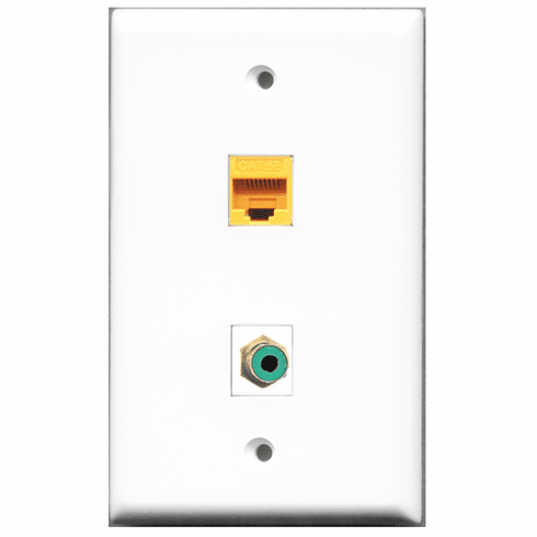 RiteAV - 1 Port RCA Green 1 Port Cat5e Yellow  Wall Plate White