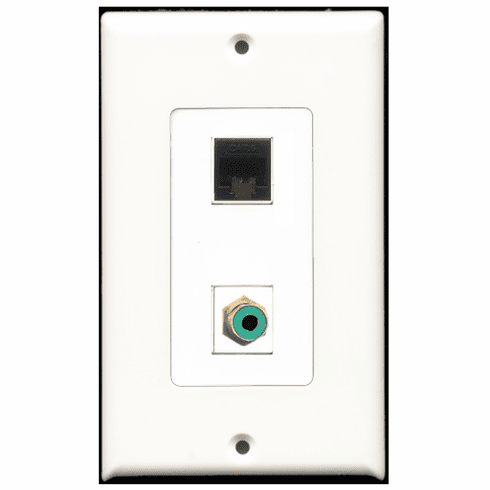 RiteAV - 1 Port RCA Green 1 Port Cat6 Black  Wall Plate Decora White